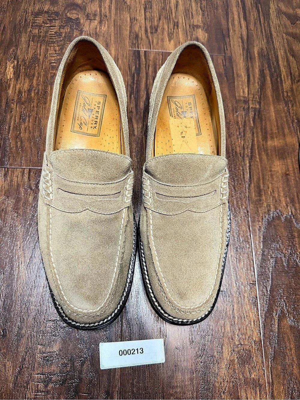 Sperry Gold Cup Men’s 10M Suede Penny Loafers Taupe Tan Leather Shoes